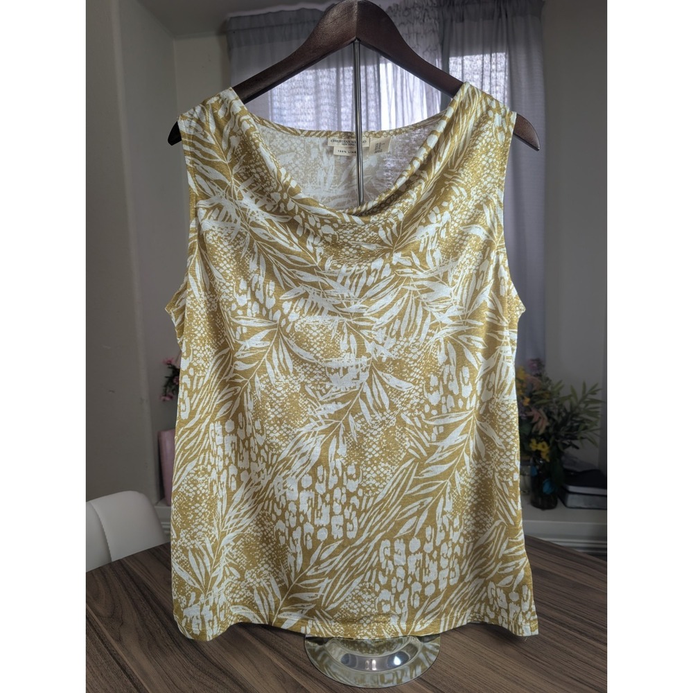 Christian Siriano New York 100% Linen Floral Cowl Neck Beach Boho Top Women's XL